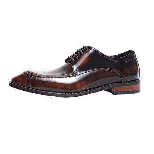 迪尼左伦商务正装皮鞋男亮面方头牛皮高端真皮手工结婚新郎德比鞋