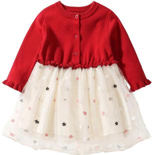 女童连衣裙秋天长袖蕾丝裙婴儿毛衣裙子一2三四5岁儿童秋装公主裙