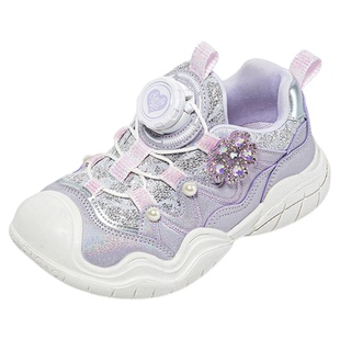 斯纳菲女童运动鞋秋冬新款蓝色儿童纽扣跑步鞋软底轻便户外徒步鞋