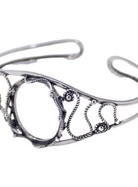 女款S925纯银宝石镶嵌托手镯空托