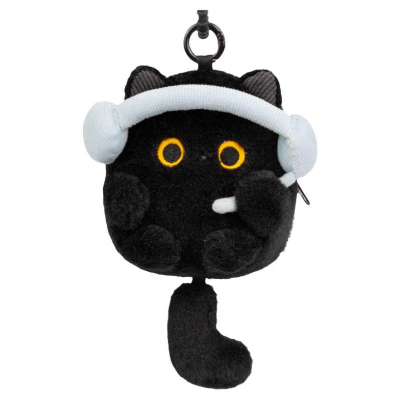 小黑猫咪耳机包挂件可爱毛绒玩偶憨憨喵蓝牙耳机保护套原创耳机袋