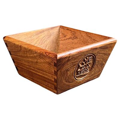 缅花米升斗日进斗金老式实木摆件