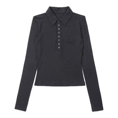 韩国Badblood半领系扣螺纹打底衫女高级感修身显瘦套头长袖上衣