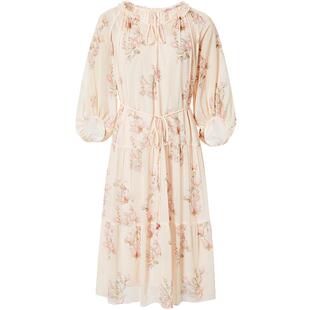 红袖气质圆领灯笼袖印花裙hopeshow2024夏新款法式优雅浪漫连衣裙