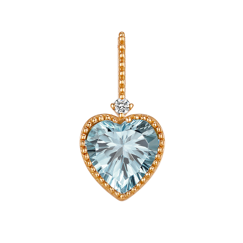 【Rees】烟波。百搭 天然心形海蓝宝18k黄金天然钻石吊坠项链夏日