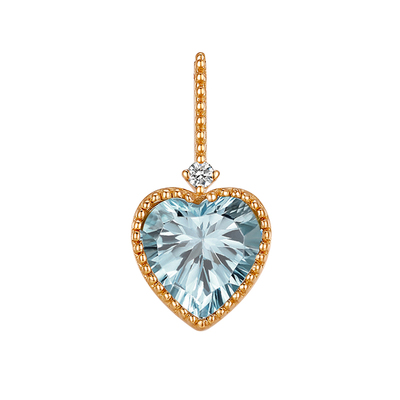 天然心形海蓝宝石18k黄金项链