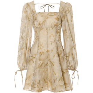 sincethen法式泡泡袖连衣裙方领碎花裙长袖裙子高级感穿搭短裙女