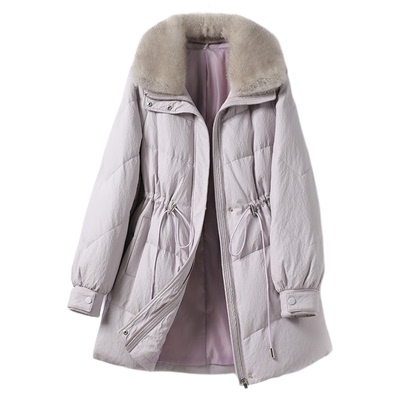 海宁皮衣中长款系带韩版水貂毛领