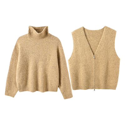 中高领毛衣开衫两件套晶咕