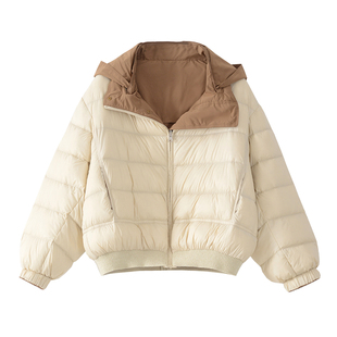 设计感两面穿羽绒服女短款面包服加厚宽松撞色泡芙小个子冬外套