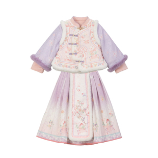 汉服女童2025冬儿童高端仙气新中式国风马面裙套装女孩加厚拜年服