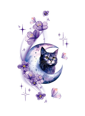 梦幻星芒月牙小猫一次性纹身贴