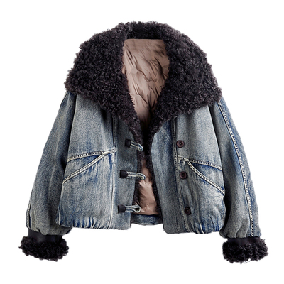 大毛领羽绒内胆牛仔外套女短款