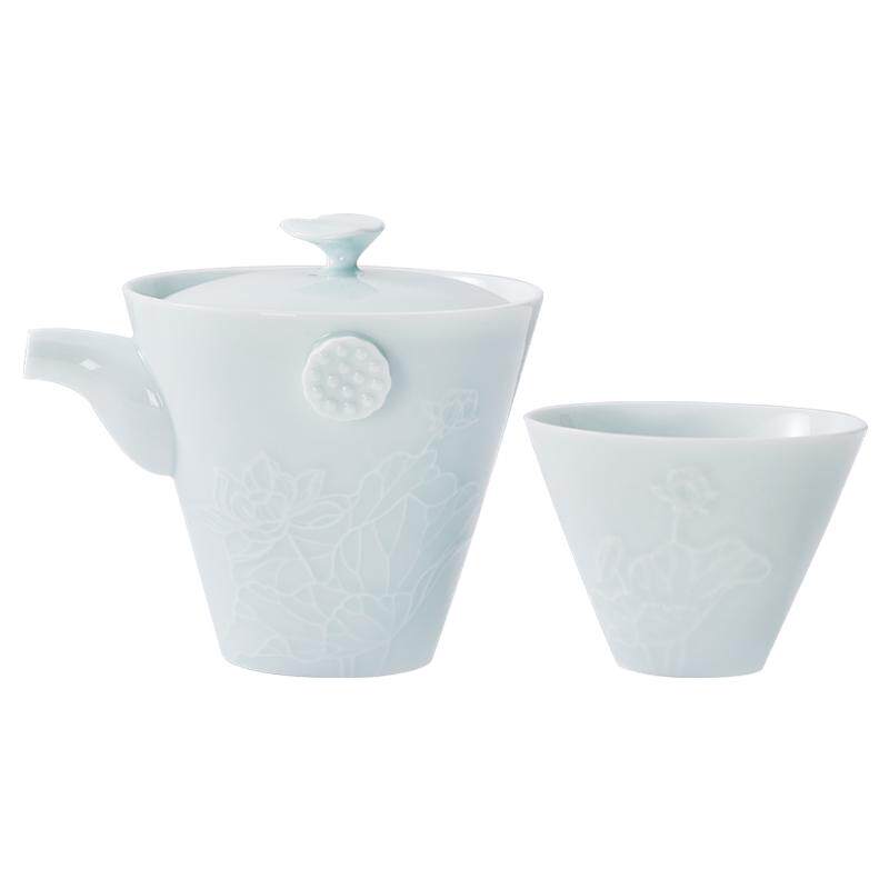 华光国瓷 景瓷景德镇功夫茶具套装影青浮雕办公茶杯茶壶旅行茶具