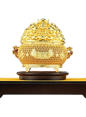 铜鎏金花丝聚宝盆招财摆件