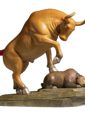 铜师傅《牛踩熊》办公室桌面铜牛摆件 家居装饰工艺品 开业摆件