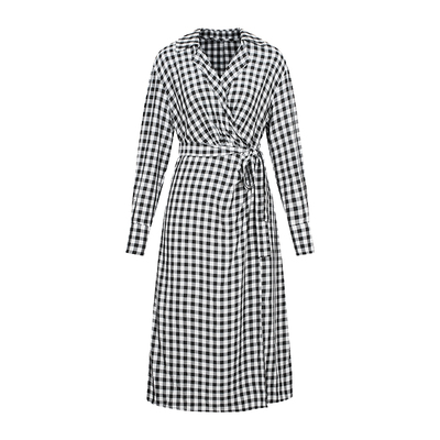 HeyDress【格间日记】黑白格纹连衣裙女春季收腰设计浪漫长袖裙子
