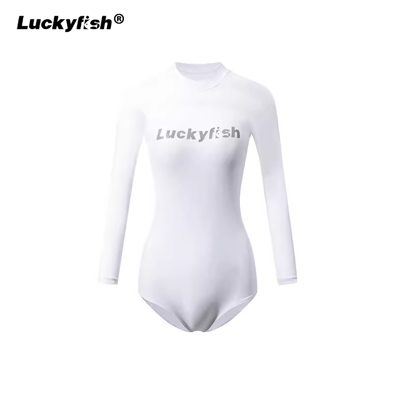 LukcyFish韩版新款连体泳衣女长袖防晒性感遮腰显瘦冲浪服游泳衣