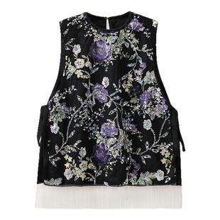 国风版2025夏季新中式重工刺绣背心中国风气质黑色钉珠马甲 M6076