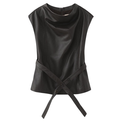 SETTE SEVEN·设计感立领包肩套头2025秋季新款可调节收腰皮马甲