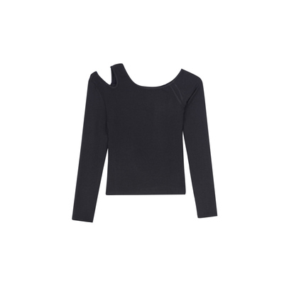 CHANGINGREAL斜肩黑色长袖T