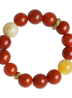 南红圆珠戒指素圈S925银镀金