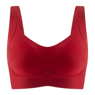 安娜蜜语侧收调整型本命年红色内衣女大码防下垂大胸显小文胸套装