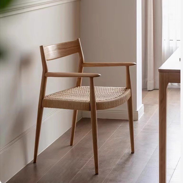 日式实木船桨椅家用餐厅工厂批发侘扶手餐椅绳椅子酒店编风寂民宿