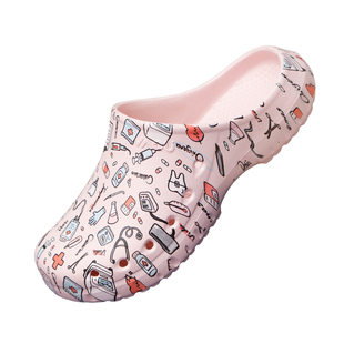 南欧鱼手术鞋女卡通印花洞洞鞋防滑拖鞋医护专用包头鞋轻便家居鞋