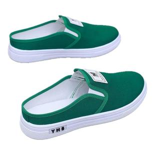 2026爆款春夏半拖帆布鞋女透气一脚蹬厚底懒人女鞋软底渔夫休闲鞋