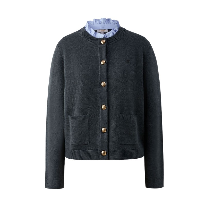 ELAND含绵羊毛毛针织衫单排扣