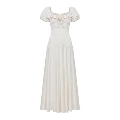 Sheer Luck 2026春夏新款泡泡袖法式度假连衣裙长裙女收腰长裙