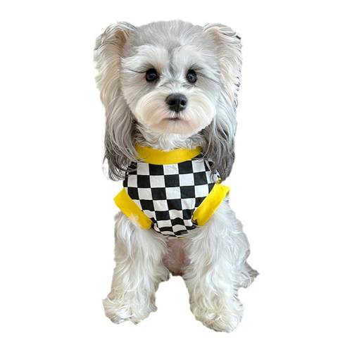 棋盘格小鸭子背心白胡子雪纳瑞衣服泰迪比熊狗狗衣服 支持定制