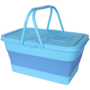 一体成型长方形带增氧折叠养鱼活鱼桶户外折叠硅胶装鱼桶鱼箱带盖