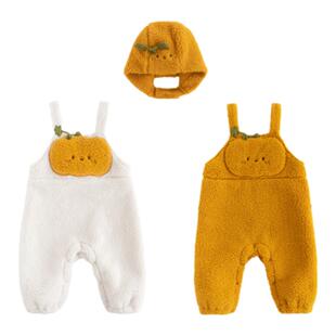 YOUGE幼歌 婴幼儿冬季新款南瓜套装防风帽子保暖摇粒绒柔软背带裤