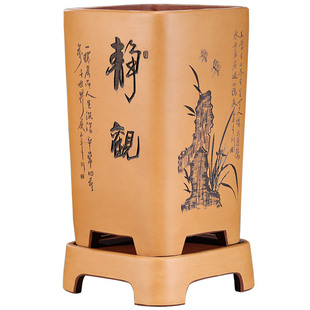 紫砂盆超大号高花盆兰花盆悬崖盆特大四方签筒客厅落地花盆带底座