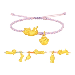 潮宏基宠物联萌足金手链黄金手绳转运珠5D硬金猫腊肠狗纪念礼物