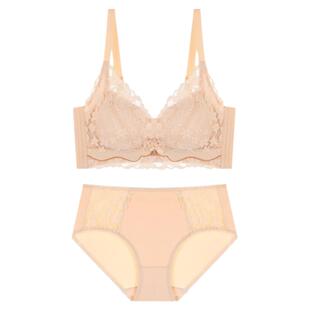 白色文胸聚拢无钢圈收副乳上托调整型性感蕾丝女士内衣厚薄款套装
