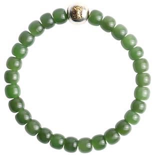 心斋堂【绿度母】收藏天然菠菜绿碧玉直切珠手串女无黑点玉石手链