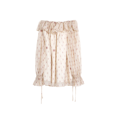 ONMOON 2026新款春季法式印花一字肩荷叶边长袖衬衫+半身裙套装女