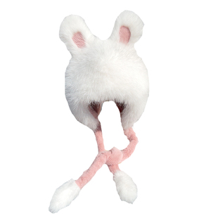 可爱狐狸毛兔耳朵帽子女冬季仿皮草帽子加厚保暖双面毛护耳毛绒帽