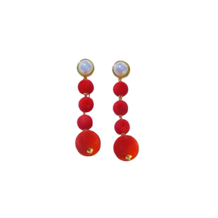 新款夸张红绒球长款耳夹女饰品小众显白高级轻奢黑绒球精致独特