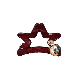 圣诞氛围感安可拉红五角星发夹法式复古后脑勺半扎抓夹中号鲨鱼夹