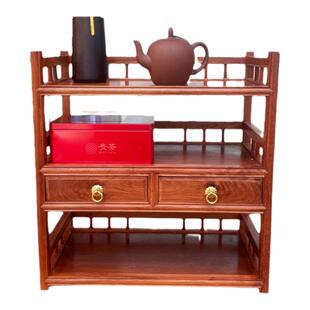 缅甸花梨木新中式茶水柜红木家具大果紫檀实木多层茶具置物架收纳
