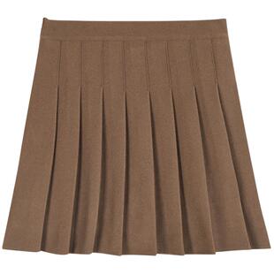 卡其色百褶裙女春秋半身裙小个子高腰a字裙大码胖mm秋冬西装短裙