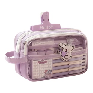 耐脏笔袋透明大容量小学生女孩高颜值文具盒2026新款线条小狗铅笔盒初高中文具袋痛包多层分区文具收纳袋