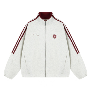 GOOZI MADE 三条杠开衫卫衣男冬季重磅美式男生立领拉链运动外套