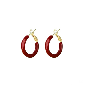 999纯银针安可拉红色耳圈女轻奢小众高级感耳环复古港风新年耳饰