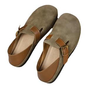 真皮勃肯鞋女半拖鞋博肯鞋平底软底牛皮一脚蹬加绒大码女鞋41-43