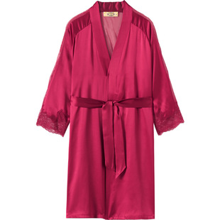 美标真丝睡衣女春秋本命年红色睡袍吊带睡裙丝绸晨袍桑蚕丝家居服